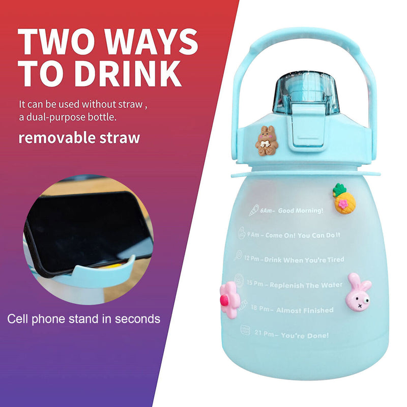 Water Bottle - Cute Belly Bottles Water Jug with Time Marker 1.3L (Green) Newly