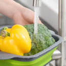 Folding Silicone Drain Basket Fruit Vegetable Washing Strainer (Green L)