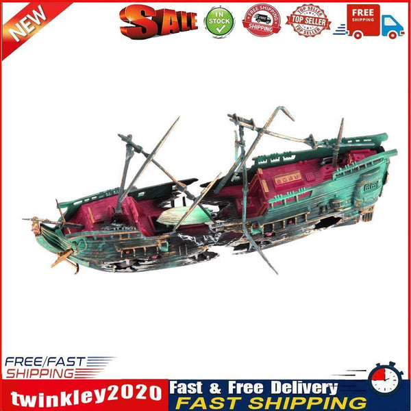 Aquarium Ornament Ship Air Split Shipwreck Fish Tank Decor Sunk Wreck Boat Newly