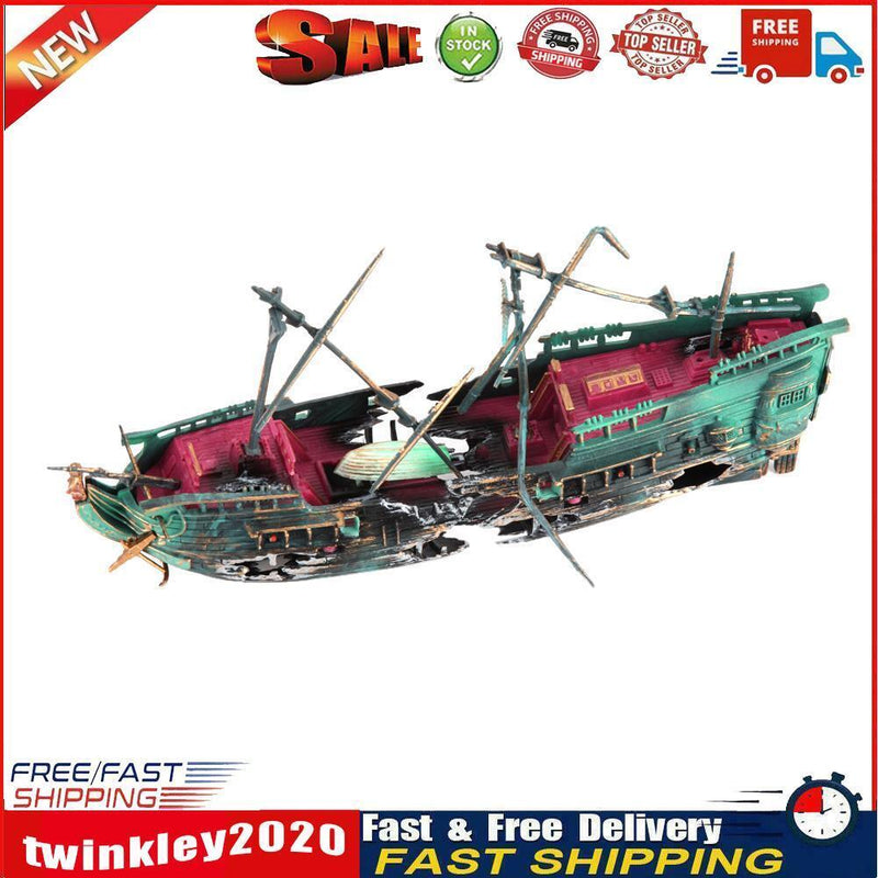 Aquarium Ornament Ship Air Split Shipwreck Fish Tank Decor Sunk Wreck Boat Newly