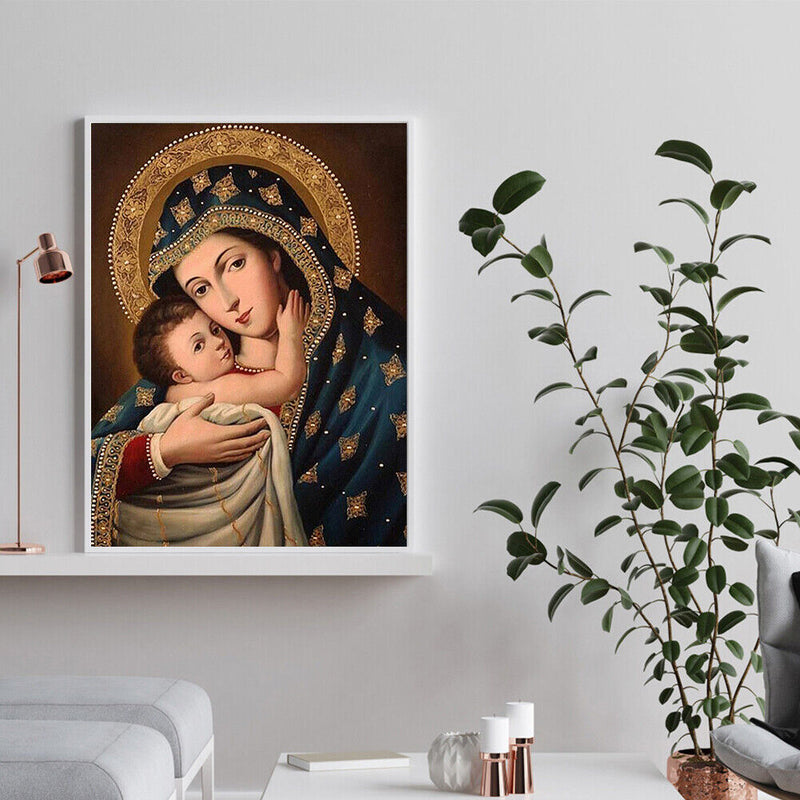 Hand Painted on Canvas DIY Virgin Child Oil Paint By Numbers Drawing Kit Craft