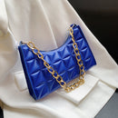 Women PU Leather Chain Messenger Bag Lady Lattice Crossbody (Blue)