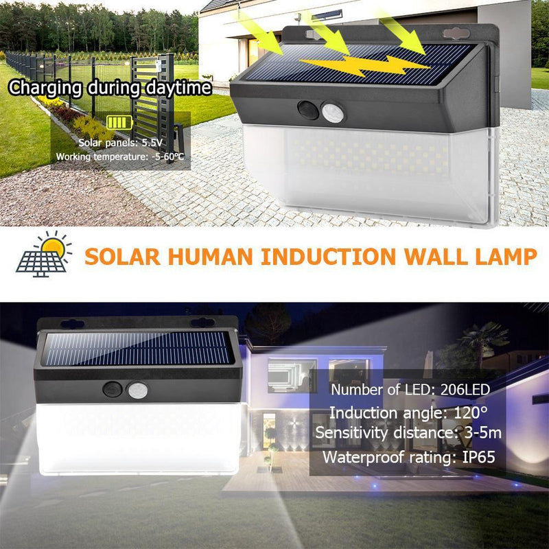 Outdoor 206LED Solar Power Motion Sensor Yard Wall Light Waterproof Street Lamp