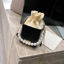 Women PU Leather Shoulder Crossbody Bags Drawstring Solid Mini Totes Handbags
