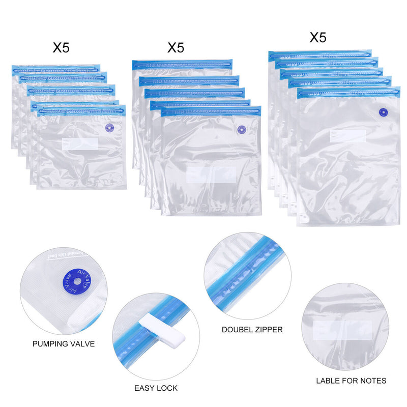 Reusable Vacuum Food Storage Bag Resealable BPA Free Zipper Storage Bags Newly