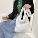Women Faux Fur Solid Color Handbags Large Capacity Shoulder Bags (White)
