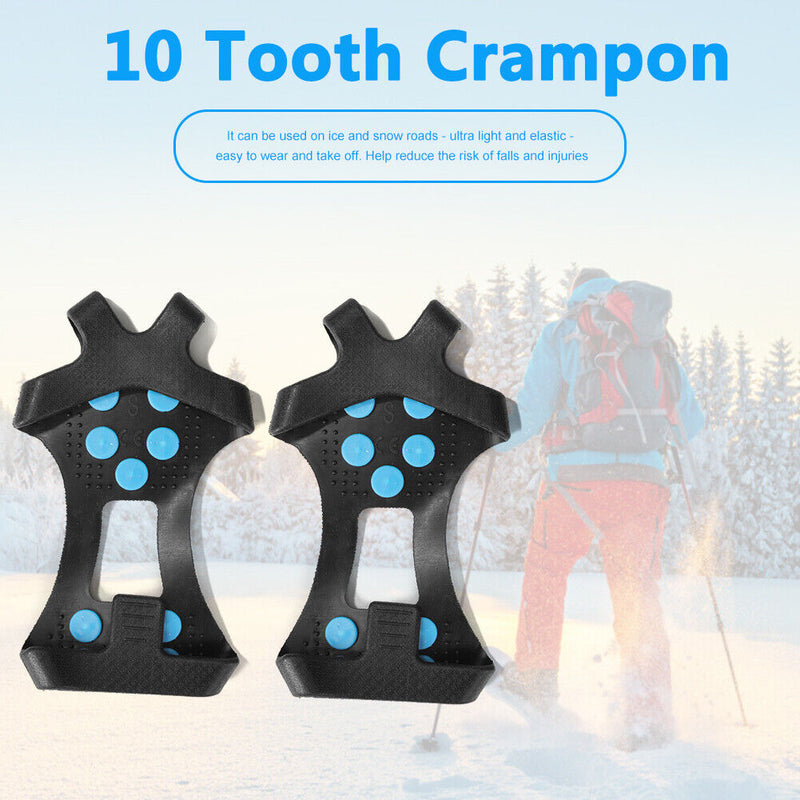 1 Pair 10 Teeth Snow Ice Claws w/ Nails Non-Slip Crampons Ice Gripper (XL)