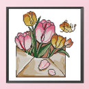 Partial Embroidery 14CT DIY Tulips in Envelope 2 Strand Kit Counted Cross Stitch
