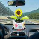 Solar Car Ornament Swing Flip Flap Pot Sunflower Auto Interior Decorations