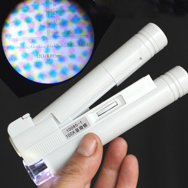 100X Pocket LED Microscope Lamp Light Jewelry Magnifier with Leather Case