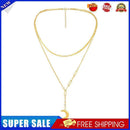 Layered Necklace with Moon Pendant Alloy Y-shaped Clavicle Chain Women Jewelry