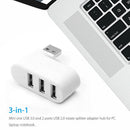 Mini Rotatable 3 Port USB Hub U Disk Reader Splitter for PC (USB 2.0 White)