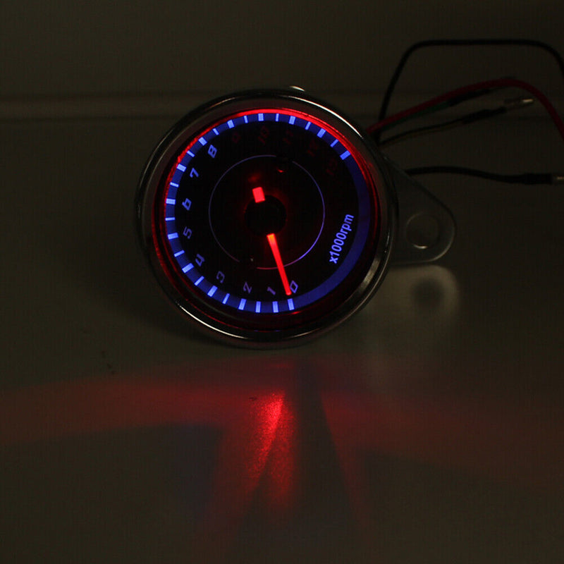 12V Analog Motorcycle Speedometer REV Counter RPM Gauge with Blue LED Backlight