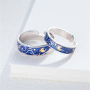 Day Present Romantic Weddings Van Gogh Couple Rings Starry Sky Adjustable