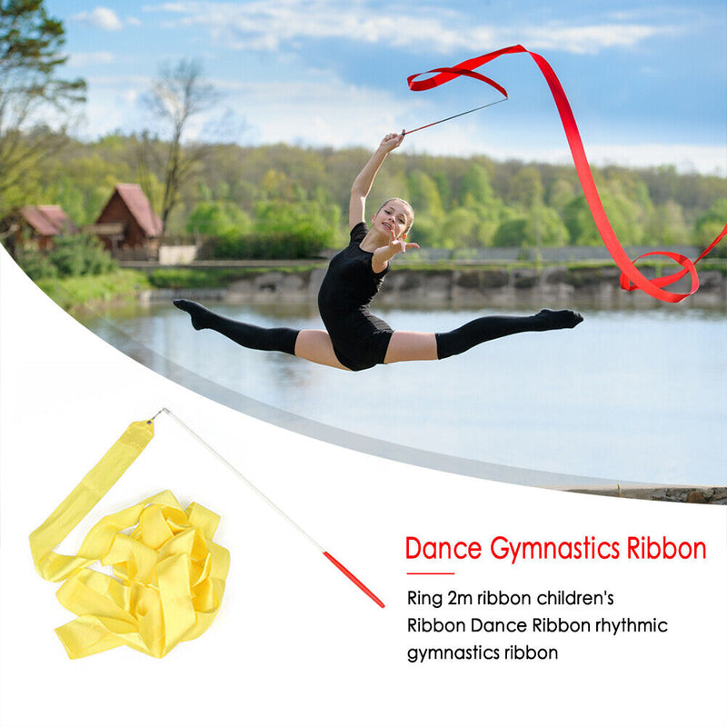 #A 2m Gym Dance Ribbons Training Ballet Streamer Twirling Rod Gymnastics for Kid