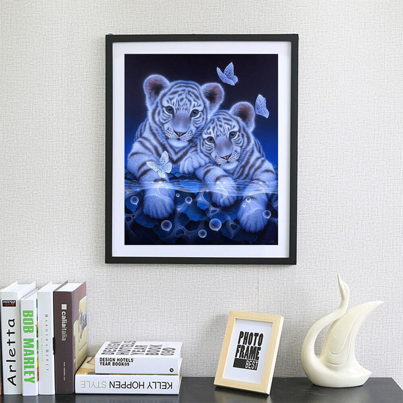 2 Tigers 5D Diamond Painting Craft Embroidery DIY Cross Stitch Home Decor Newly