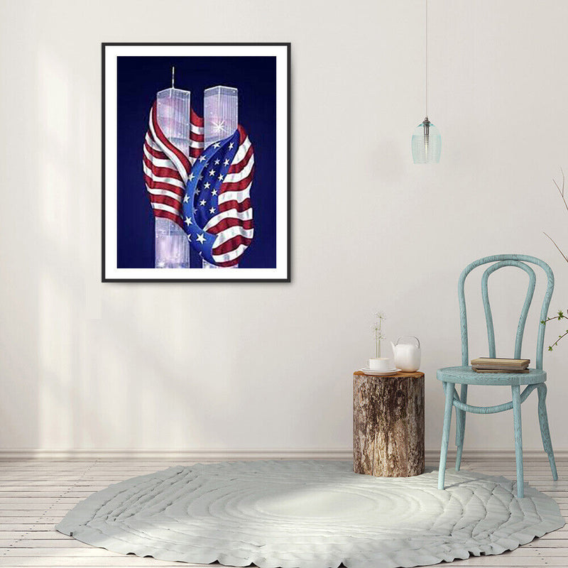 5D Diamond Painting Flag Twin Towers Full Round Drill DIY Wall Home Decoration