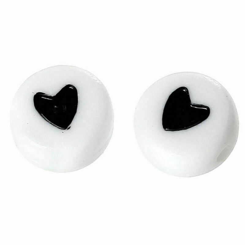 50stk x Schwarz weiß &Love Herz Valentin Acryl Rund P V5Y5 und X6I2 Flach S0Y4