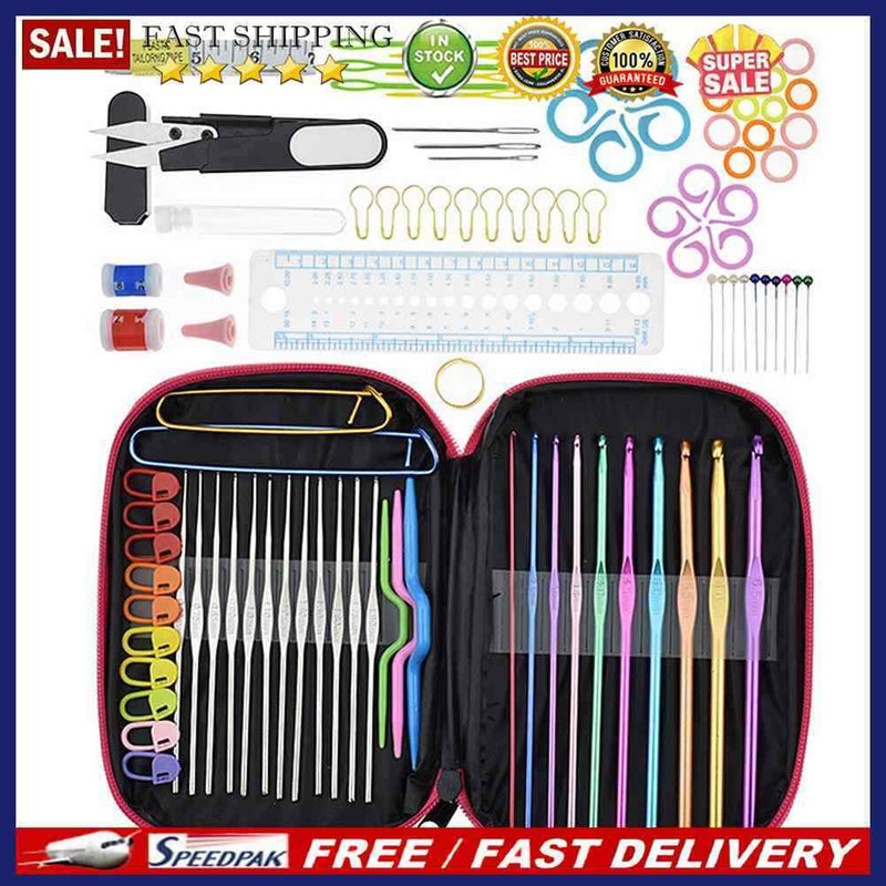 DIY Aluminum Crochet Hooks Sweater Knit Sewing Needles Set Kit (100pcs)
