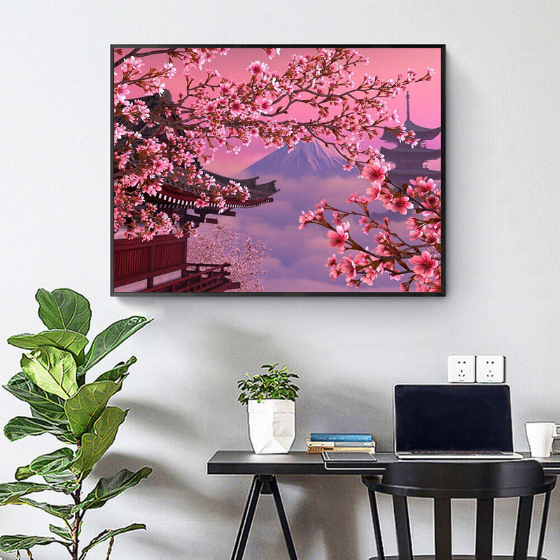 Diamond Painting 5D Full Round Drill Mosaic DIY Peach Blossom View Art Decor Kit