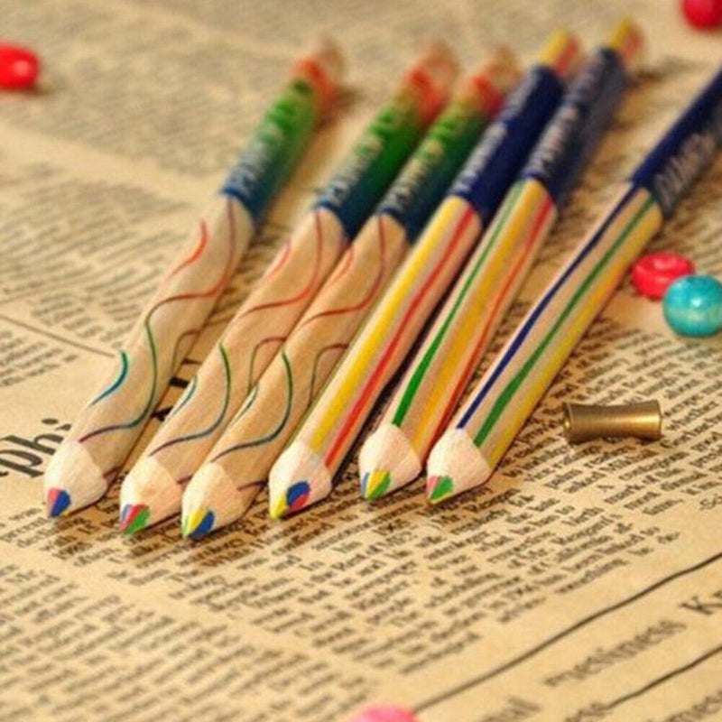 10pcs DIY Graffiti Pencil Painting Kit Rainbow Four-Color Lead Wooden Penci