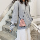 Casual Solid Messenger Bag Women Plush Drawstring Fashion Clutch Shoulder Totes