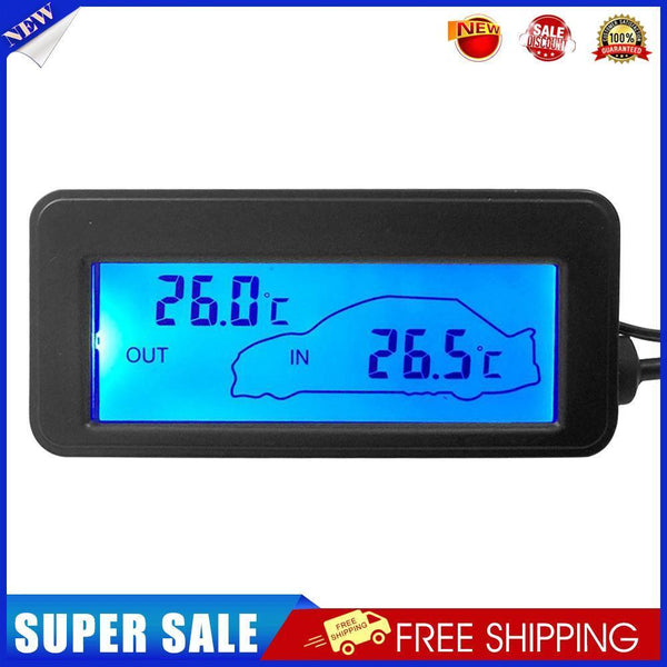 DC12V Digital Car Thermometer Mini LCD Backlight Temperature Meter (Blue)