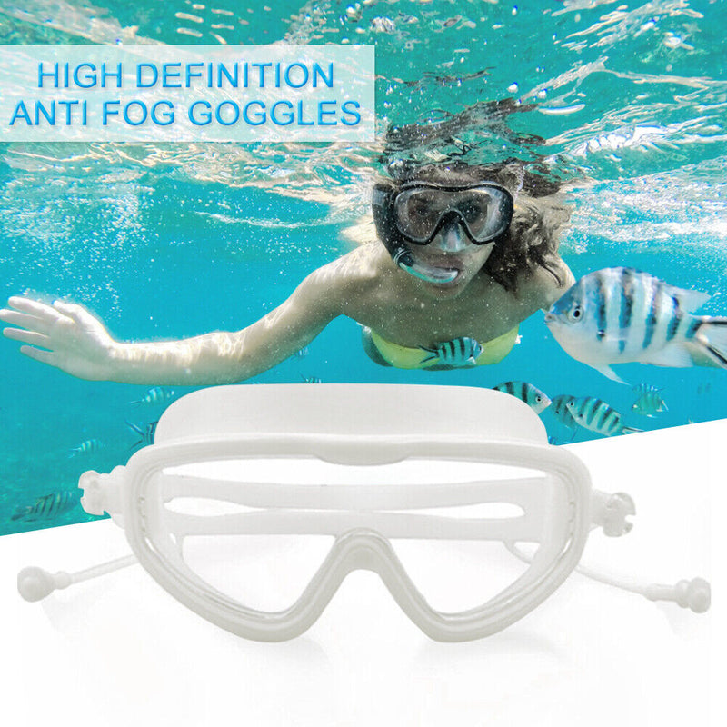 Swimming Goggles with Earplugs Waterproof Adults Diving Eyewear (White) Newly