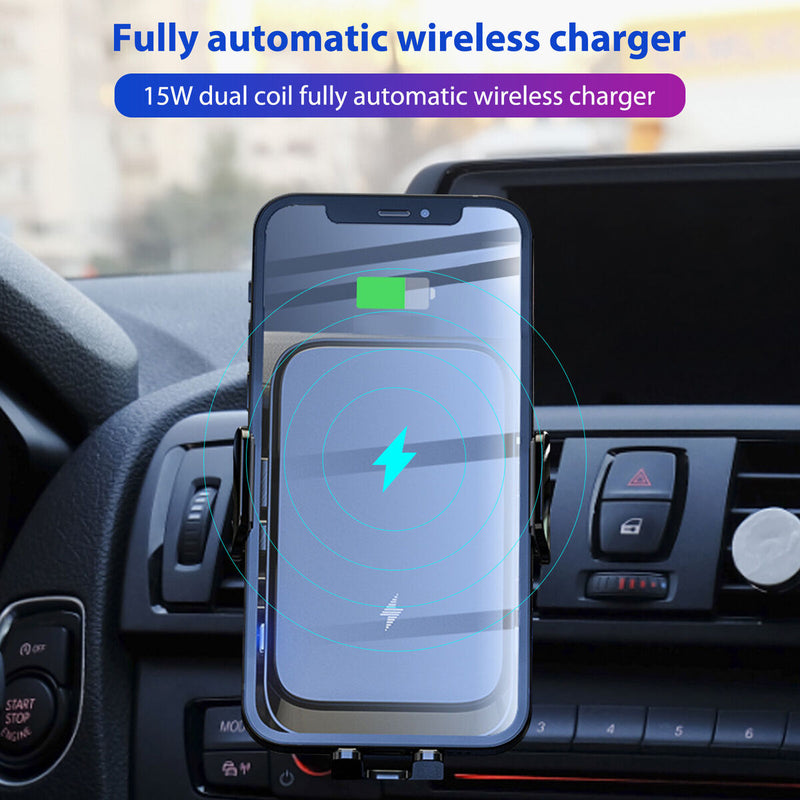 Wireless Car Charger 15W Fast Charging Auto-Clamping Car Phone Holder