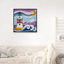 2 Beaches Full Embroidery Cartoon Lighthouse Printed Cross Stitch Art Home Decor