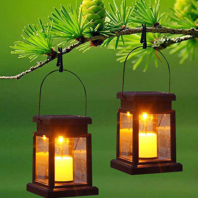 Retro Lantern Candle Twinkle Lamp LED Solar Light Outdoor Garden Hanging Decor