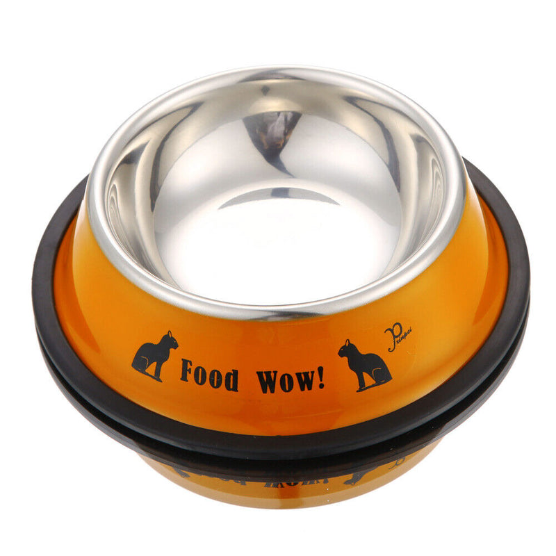 Stainless Steel Anti-skid Dog Cat Food Water Bowl Pet Feeding Tool Orange Newly