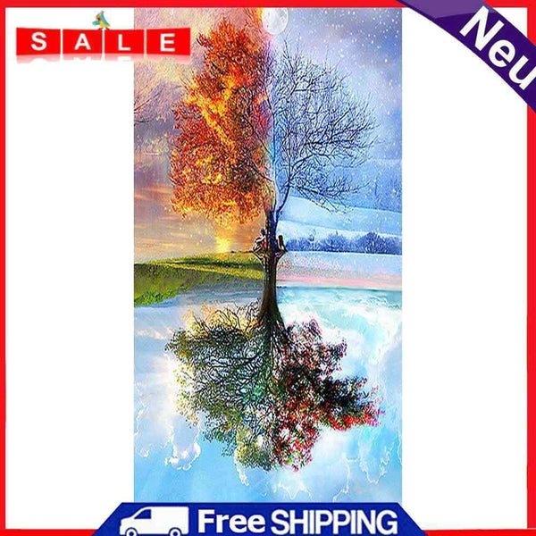Oil Paint By Numbers Four Seasons Tree Frameless Picture Craft Kit for Bedroom