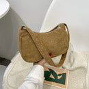 Fashion Women Corduroy Shoulder Underarm Bag Solid Color Handbags (Brown)