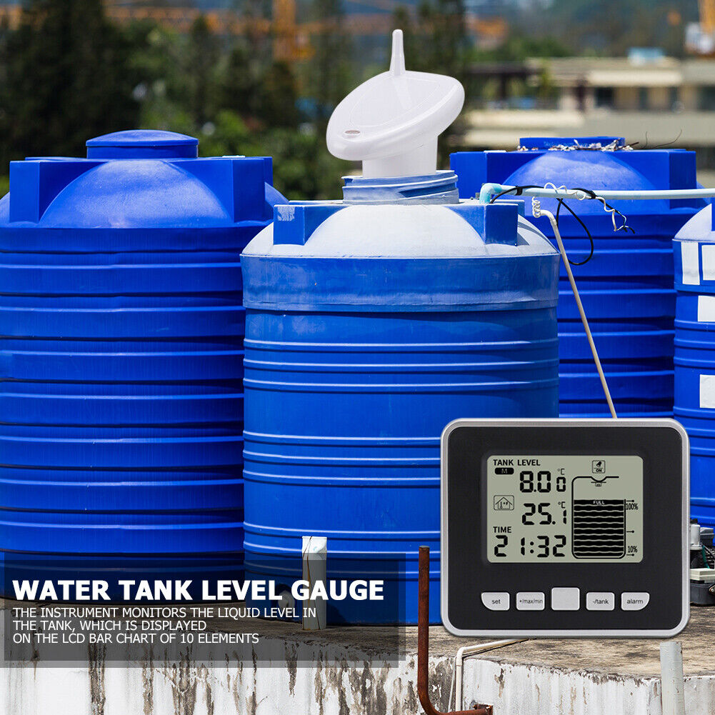 Ultrasonic Tank Liquid Depth Level Meter w/Temperature Alarm Water Lev ...