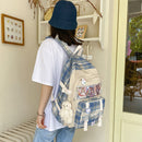 Fashion Canvas Patchwork Clear Backpack Women Large Capacity Knapsack Handbag