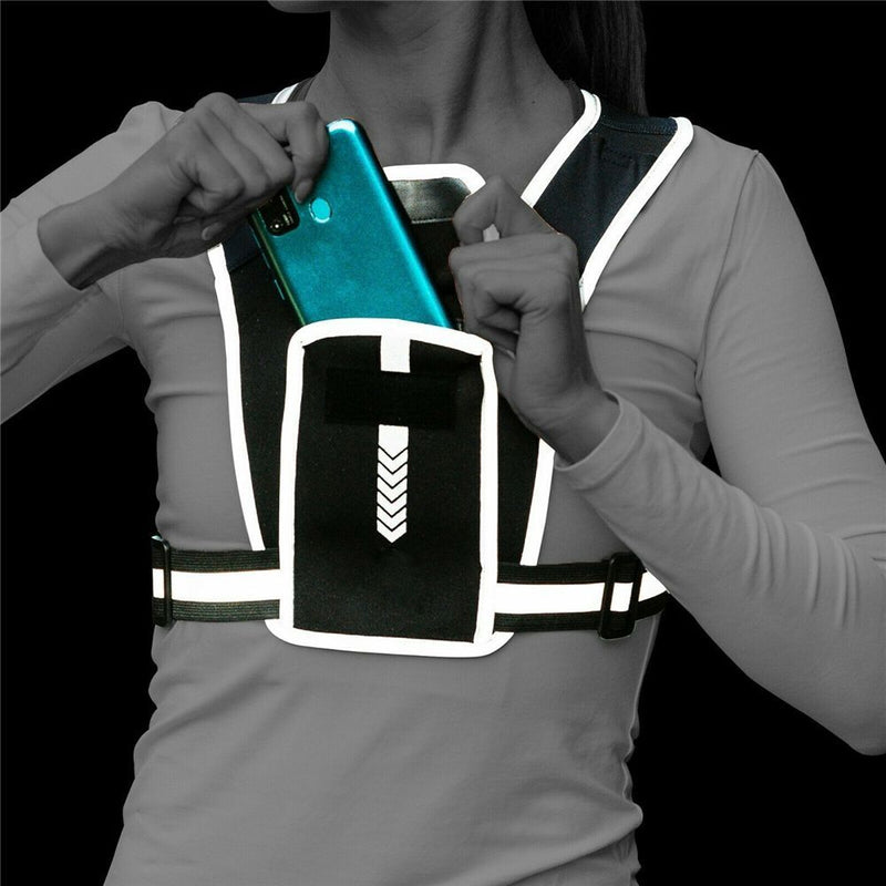 Women Safety Running Reflective Vest Fitness Backpack Phone Bag Chest Pocket