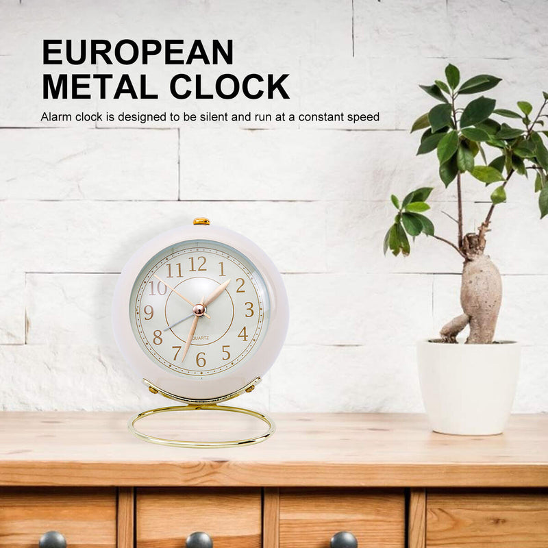 Analog Alarm Clock Battery Operated Non Ticking Small Clock with Night Ligh