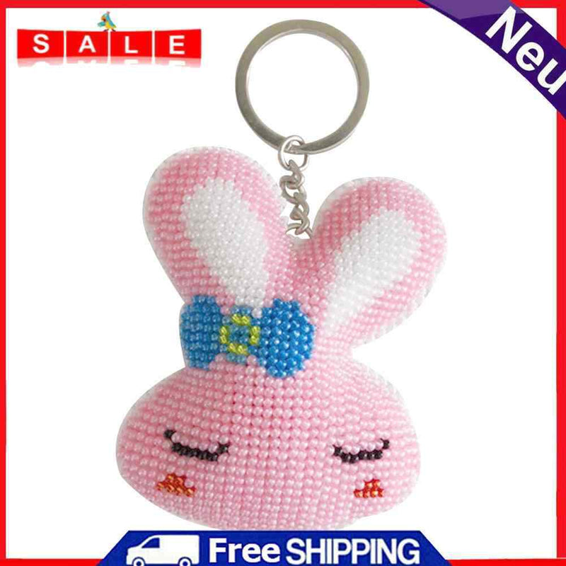 Full Beaded Cute Rabbit Cross Stitch Key Chain Embroidery Handicraft Pendant Kit