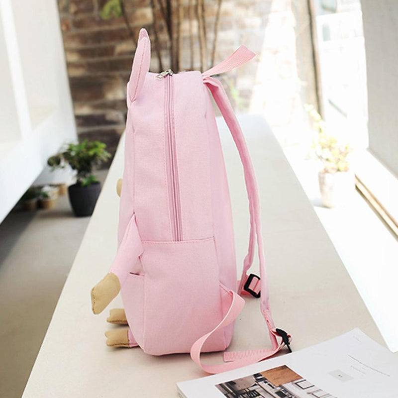 Women Canvas Lovely Cartoon Pig Shape Causal Backpack Shoulder Bag(Pink)