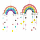 Handmade Woven Photo Prop Wall Hanging Decor Clouds Felt Ball Rainbow Tapestry