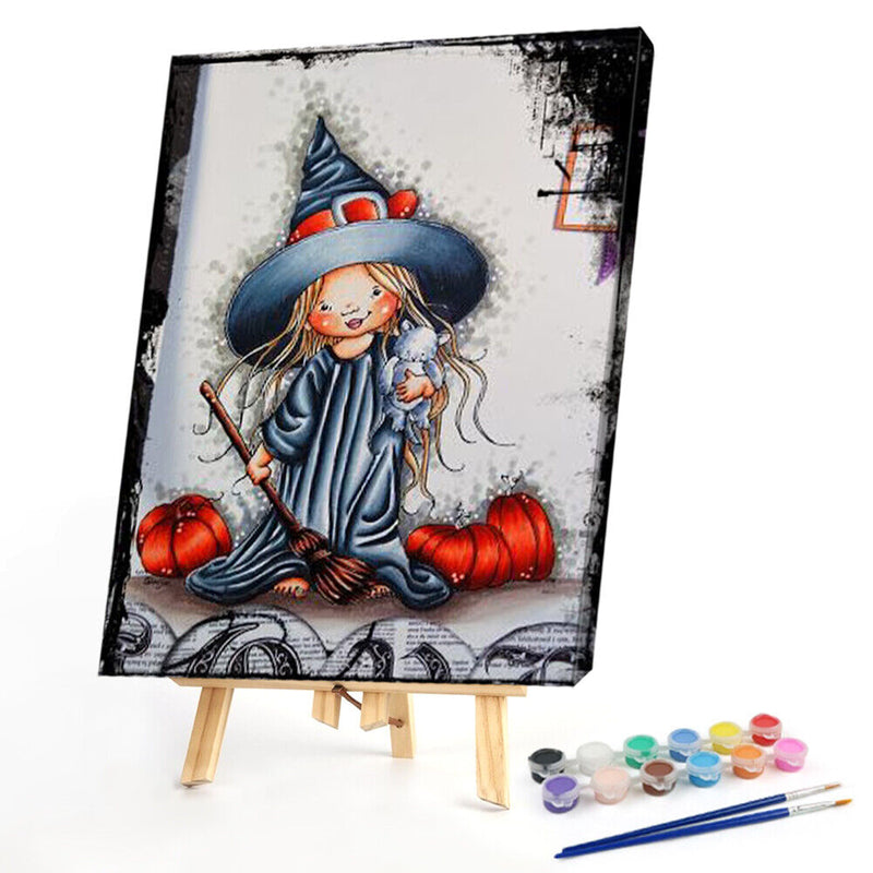 Art Hand Painted Oil Paint By Numbers Witch Digital Drawing On Canvas Home Decor