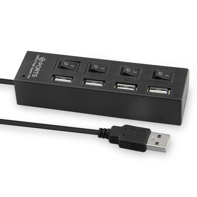 USB Hub 480Mbps Multi USB 2.0 Adapter 4 Port Expander Splitter (Black)