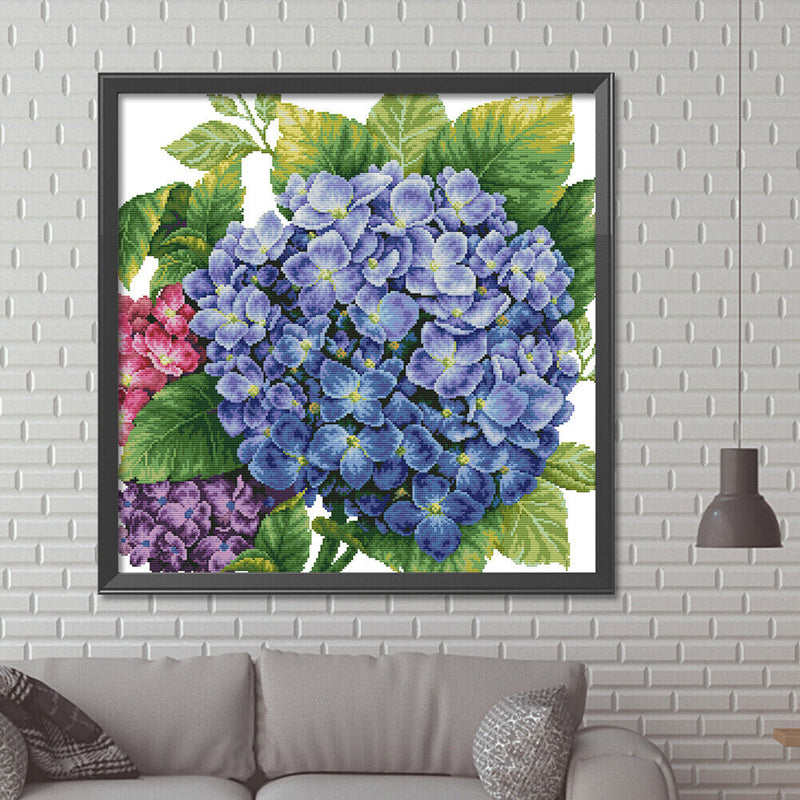 Partial Embroidery Hydrangea Printed Cross Stitch 14CT 2 Strand Cotton Kit Newly