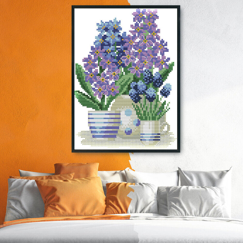 Flowers Cross Stitch 14CT Stamped Canvas DIY Embroidery Needlework (H640)