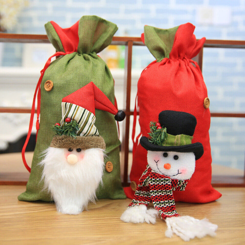 Christmas Bell Candy Gift Drawstring Pocket Children Santa Deer Snowman Bags