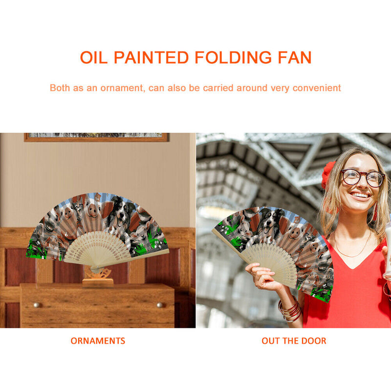 Farm Animal Oil Paint Folding Fan By Numbers DIY Painted Art Craft Handmade