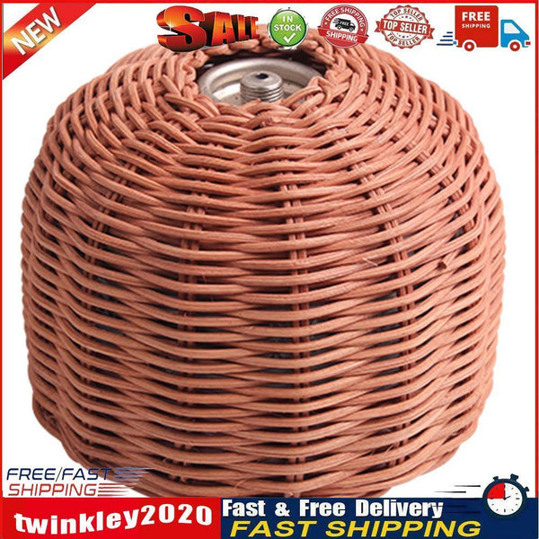 Rattan Outdoor Gas Cylinder Cover Camping Cook Gas Tank Protector (Coffee) Newly