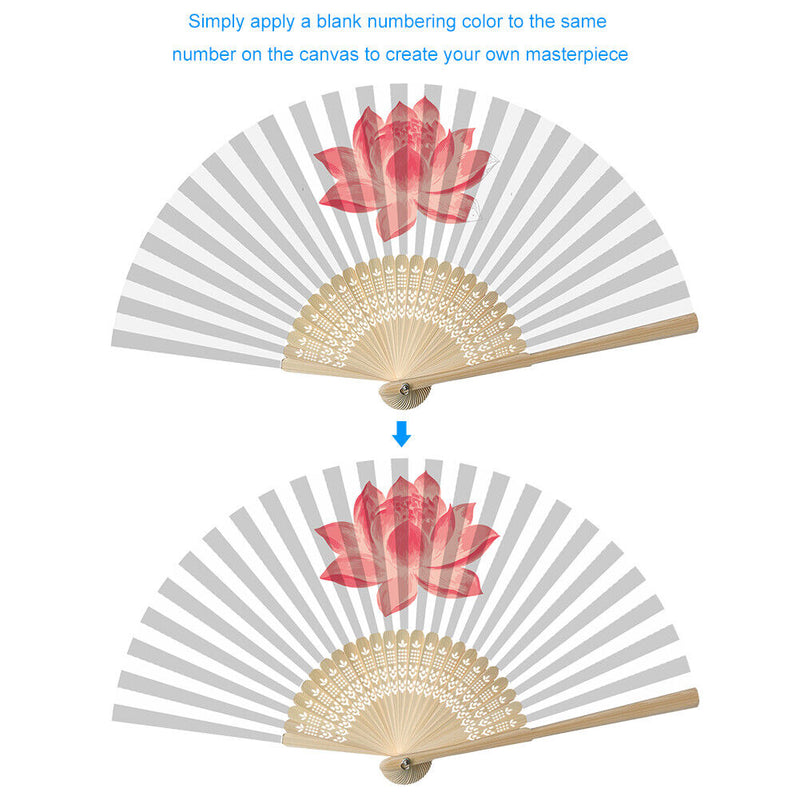 lotus Painting By Numbers Folding Fans Craft DIY Digital Painting On Canvas