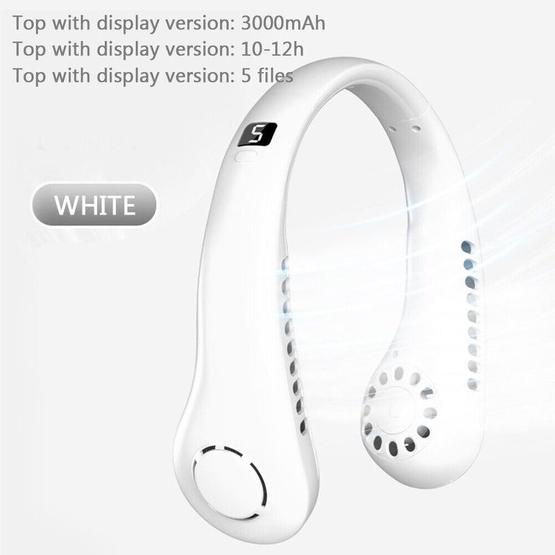 Bladeless Hanging Neck Fan Portable Mini Leafless Fans (White with Display)